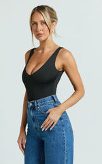 Jamie Bodysuit - V Neck Bodysuit in Black