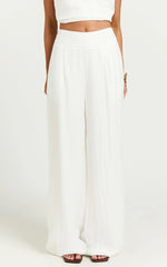 Hilda Pants - High Waisted Linen Look Palazzo Pants in White