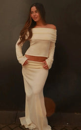 Calla Top - Long Sleeve Off Shoulder Top in Cream