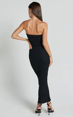 Alberta Maxi Dress - Strapless bust detail textured dress in Black