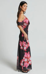 Jeanie Maxi Dress - Cowl Neck One Shoulder Slip Dress in Daze Print