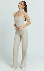 Charlize Top - Spaghetti Strap Scoop Neck Top in Stone