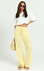 Kala Pants - Mid Waisted Relaxed Elastic Waist Pants in Lemon