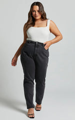 Billie Jeans - High Waisted Recycled Cotton Mom Denim Jeans in Washed Black