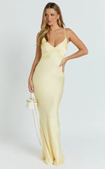 Liliane Maxi Dress - Lace Trim Bias Cut Dress in Lemon