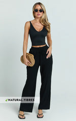 Kala Pants - Mid Waisted Relaxed Elastic Waist Pants in Black