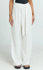 Kalli Pants - Linen Look Belted Wide Leg Relaxed Pants in White