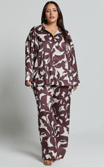 Janissa Pants - High Waisted Wide Leg Pants in Brown Floral