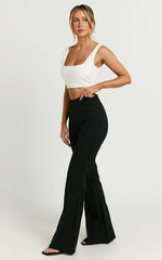 Jamir Pants - Linen Look High Waisted Fit and Flare Pants in Black