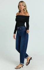 Harlene Jeans - High Rise Relaxed Mom Jeans in Dark Blue Wash