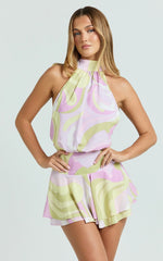 Bryonie Mini Dress - Backless Halter Dress in Swirl Print