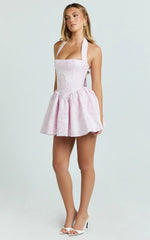 Maddy Mini Dress - Square Neck Halter Fit And Flare Dress in Pink