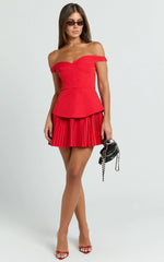 Izara Mini Dress - Off Shoulder Pleated Dress in Red
