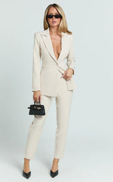 Hermie Pants - High Waisted Cropped Tailored Pants in Putty