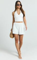 Peony Shorts - High Waist Gathered A Line Elastic Waist Shorts in White