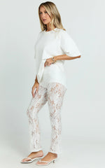 Jaclyn Pants - Mid Waist Lace Straight Leg Pants in White