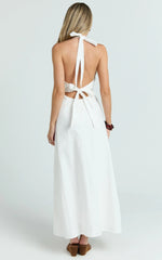 Connor Maxi Dress - Halter Neck Tie Back Dress in White