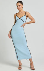 Ciara Midi Dress - V Neck Sleeveless Slip Dress in Blue