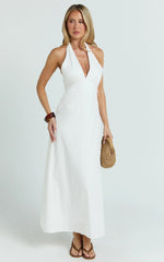 Connor Maxi Dress - Halter Neck Tie Back Dress in White