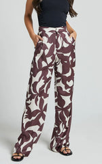 Janissa Pants - High Waisted Wide Leg Pants in Brown Floral