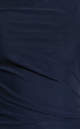 Lara Midi Dress - Asymmetrical Ruched Mesh Dress in Ink