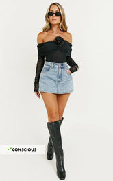 Harriet Skort - Mid Waisted Recycled Denim Skort in Light Blue Wash