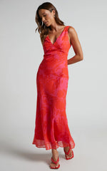 Jodie Midi Dress - V Neck Slip Dress in Pink Floral