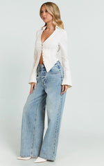 Olinka Top - V Neck Fitted Button Front Shirt in White