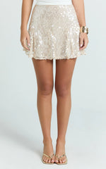 Hansen Mini Skirt - Godet Sequin Skirt in Ivory