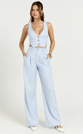 Izara Trousers - Mid Rise Relaxed Straight Leg Tailored Trousers in Light Blue
