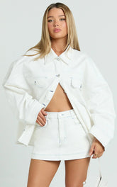 Richelle Skort - Mid Waisted Mini Skirt With Contrast Stitch Detail in Off White