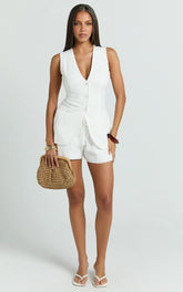 Olivia Shorts - Drawstring Relaxed Linen Shorts in White