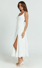 Kristi Midi Dress - Scoop Neck Fit And Flare Dress in Off White