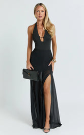 Hudgens Maxi Skirt - Georgette Godet Panel Skirt in Black