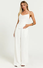 Hilda Pants - High Waisted Linen Look Palazzo Pants in White