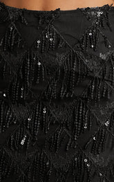 Khrizza Mini Skirt - Sequin Diamond Mesh Skirt in Black