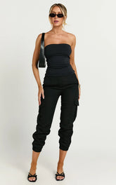Kayla Pants - Mid Rise Cargo Pants in Black