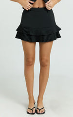 Felicia Mini Skirt - Mid Rise Drop Waist Pleated Skirt in Black