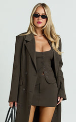 Lorena Mini Skirt - High Waisted Tailored Skirt in Dark Brown