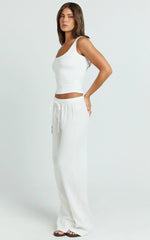 Leonie Pants - Mid Waisted Cheesecloth Relaxed Pants in White