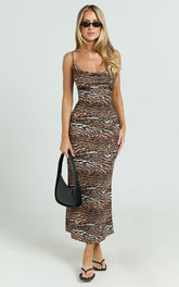 Latisha Midi Dress - Cowl Neck Strappy Back Bias Cut Viscose Jersey Dress in Animal