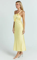 Carmella Midi Dress - One Shoulder Twist Detail Dress in Butter Yellow