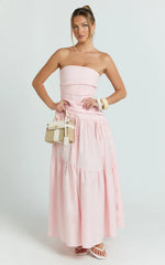 Cora Midi Dress - Strapless Dress in Pink