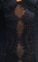 Lara Bodysuit - Lace Detail Sweetheart Short Sleeve Bodysuit in Black