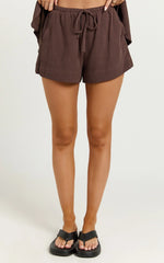 Olivia Shorts - Drawstring Relaxed Linen Shorts in Chocolate
