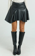 Gwen Mini Skirt - Circular Cut Panel Fit And Flare Skirt in Black