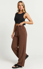 Kala Pants - Mid Waisted Relaxed Elastic Waist Pants in Chocolate