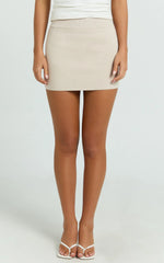 Isabel Mini Skirt - Mid Waist Knit Skirt in Mushroom