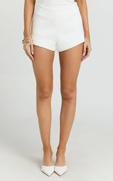 Cybill Shorts - Micro Structured High Waisted Shorts in White