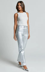 Addison Jeans - High Waisted Metallic Jeans in Silver